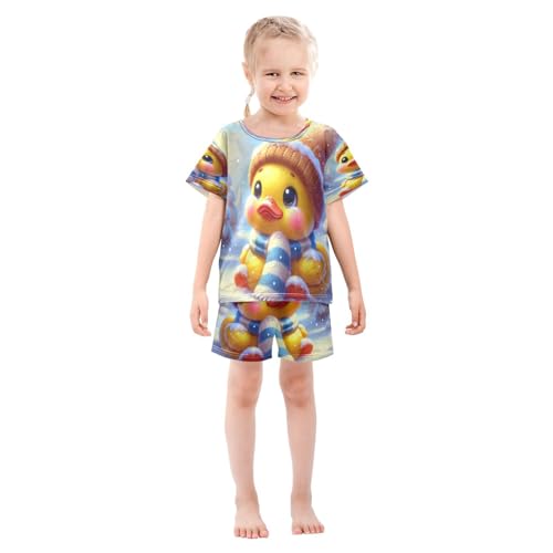 Duck Snow Winter Pajama Set Short Sleeve Summer Pajamas Sleepwear Nightwear Set Cotton 5Y3
