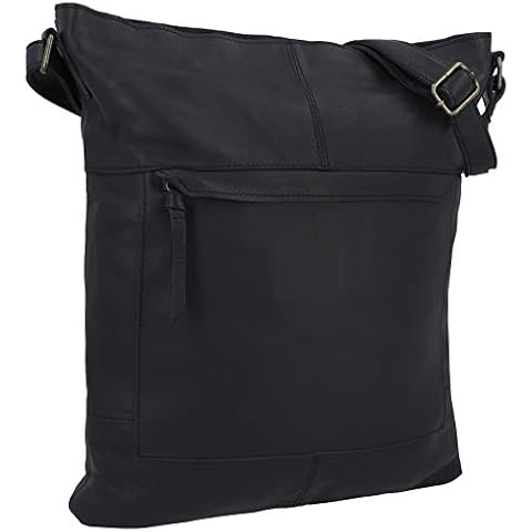 Gusti Ledertasche Damen - Maola Schultertasche Umhängetasche Handtasche Vintage Schwarz Leder Cover