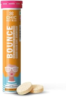 Chicnutrix Bounce | 20 Mango Flavoured Effervescent Tablet | Biotin with Selenium and Amino Acids - Hair Fall & Hair Growth Management – Thick Hair - Frizz-Free Hair- Hair Fall Control Supplement