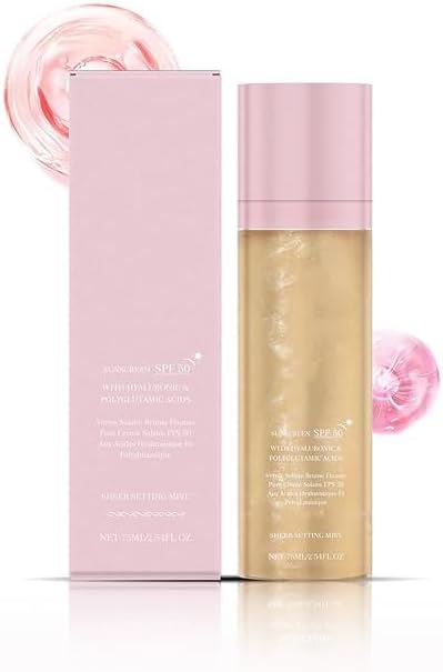 Sheer Setting Mist Sunscreen SPF 50 - Hydrating Glow Mist with Shimmering Oil, Broad Spectrum Water-Resistant Face & Body Spray, Reef-Safe Non-Greasy Formula for Makeup-Friendly Radiance, for All Skin Types (1)