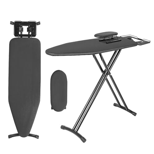 OUUTMEE planchar plegable Tabla de 122 x 38 cm con soporte de plancha, mesa de planchar ajustable con cubierta resistente al calor y pies