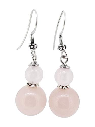 TreasureBay Impresionantes pendientes colgantes de plata de cuarzo rosa natural