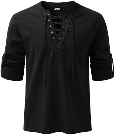 JOGAL Mens Renaissance Shirt Medieval Pirate Viking Halloween Cos...