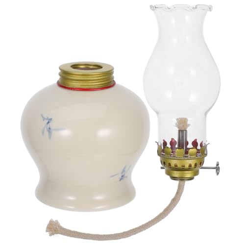 HAKIDZEL Lámpara de Aceite para Iluminación de Emergencia de Cerámica y Vidrio Vintage y Adorno Rústico en Interiores