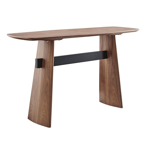 Image of Euro Style Folke 55 inch Console Table | Modern Industrial Accent | Functional Sofa Table for Entryway, Living Room, Hallway, or Home Office | Walnut Finish with Matte Black Steel Cross Bar
