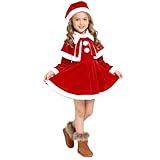 Genérico Vestido Navidad Niña Traje Mamá Noel con Capa y Sombrero Elegante Vestido de Princesa de Terciopelo Suave Conjuntos de Disfraz de Navidad para Fiestas Cosplay y Sesiones de Fotos
