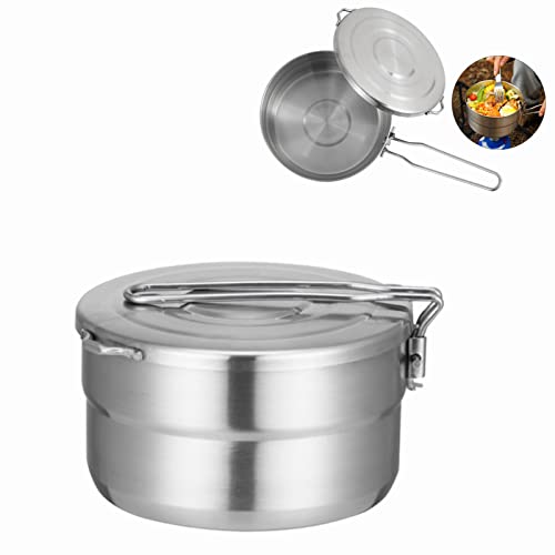 MOVKZACV - Pentola da campeggio in acciaio INOX con coperchio e manico pieghevole, 1,5 l, ideale per campeggio, escursionismo, picnic