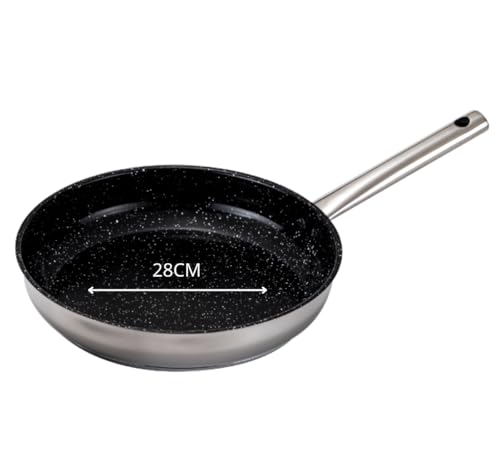 Venteo - Poele Inox 28 cm | Poele Induction Revêtement Céramique Anti Adhérence Sans PFOA | Casserole Induction Compatibilité Tous Feux Cuisson Homogène | Maîtrisée Cuisine Domestique et Culinaire