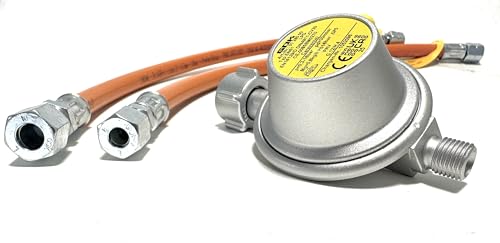 ROEDER-Gas Riduttore di pressione per caravan, camper, 30 mbar + tubo da 40 cm, regolatore di gas per roulotte, collegamento a 8 e 10 mm
