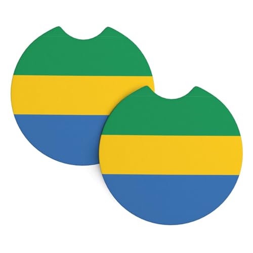 Lot de 2 sous-verres de voiture imprimés drapeau gabonais, tapis décoratifs intégrés, adaptés pour les porte-gobelets de voiture