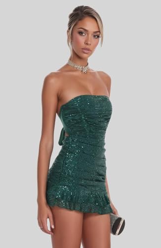 Homecoming Dresses for Teens 2025 Strapless Ruffles Short Prom Dress Sequin Cocktail Party Gowns for Women3