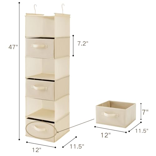 Image of MAX Houser 6 Tier Shelf Hanging Closet Organizer, Closet Hanging Shelf with 2 Sturdy Hooks for Storage, Foldable (Beige-D3)