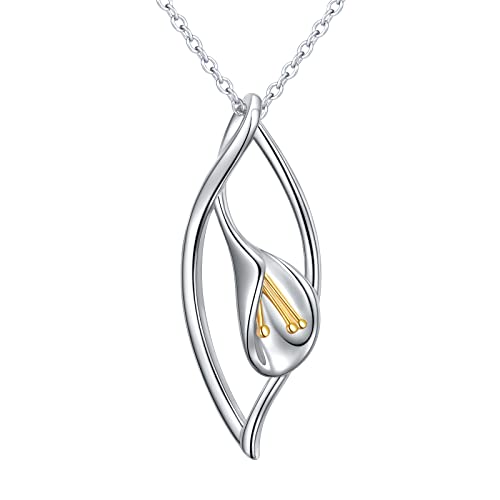 DAOCHONG Lily Flower Necklace Sterling Silver Calla Lily Lotus Necklace for Women Mother's Day Gift