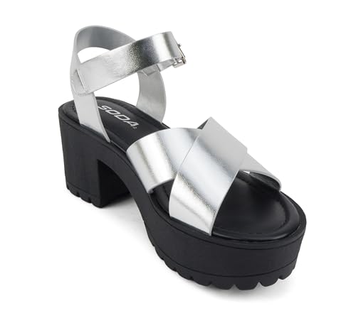 Image of Soda inchJoey inch ~ Women Open Toe Criss Cross Strap Mid Heel Sandal with Adjustable Ankle Strap