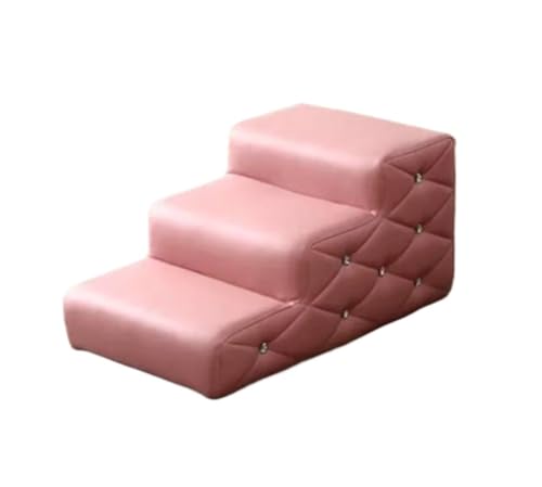 犬のペットの階段ソファーのための3つのステップ高いベッドのソファ、犬の猫のステップの梯子、PUレザー、40×70×33cm (色 : 白) (ピンク)