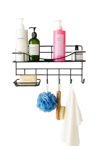 BLOO BASKET Stainless Steel Bathroom Shelf/Multipurpose Rack with Towel Hooks & Hanger/Rod/Bathroom Organiser with Drill/Bathroom Stand