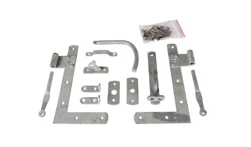 MEIN GARTEN VERSAND L-Torbeschlag Set feuerverzinkt – Stahl-Beschlag für Gartentor & Sichtschutztor – inkl. Torbänder, Kloben, Türöffner & Montagematerial – Stabiler Beschlag für Holztore