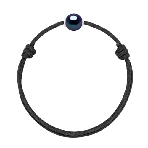 PEARLS & COLORS - Bracelet Véritable Perle de Culture d'Eau Douce Ronde 9-10 mm - Qualité AAA+ - Argent 925 - Bijou Femme Homme