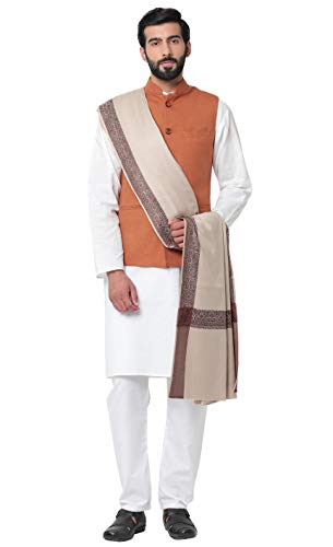 Image of Weavers Villa Men's Woven Border Woollen Lohi Meditation Shawl Wrap
