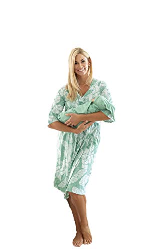 Baby Be Mine Maternity Mommy & Me Delivery Robe with Matching Baby Swaddle Blanket & Hat Set (Marie/Sage, S/M pre Pregnancy 2-10)