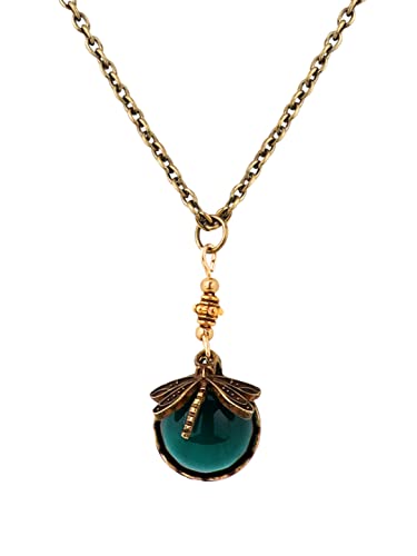 MINACHI Vintage Half Spherical Green Created Emerald Crystal Gemstone Dragonfly Necklace Statement Jewelry Gift for Women