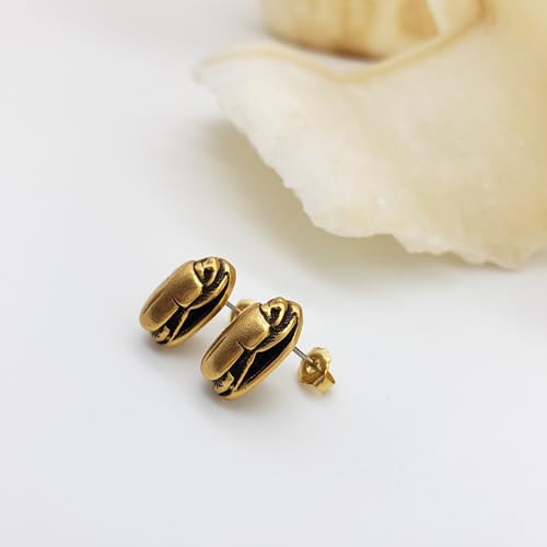 Egyptian Scarab Post Earrings - Gold Finish - Made in USA2