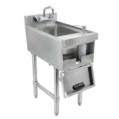 Image of 22.5 in. x 12 in. Stainless Steel Underbar Hand Sink with Soap and Towel Dispensers, 10 in. x 14 in. Bowl, Faucet, and Drain Basket