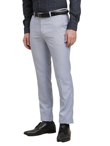 Image of Turtle Men Pv Linen Dobby Printed Slim Fit Formal Trouser