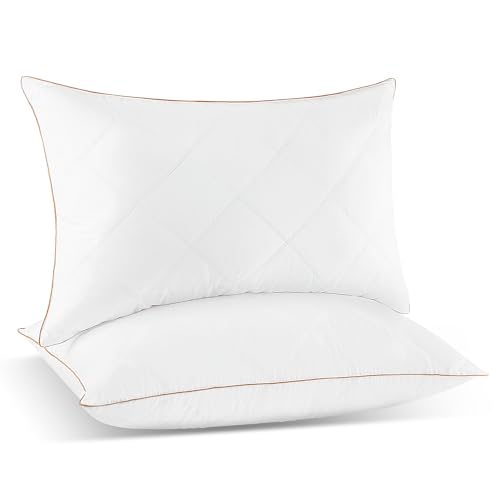 UNIKOME Almohada de plumón 40x60cm, Almohada de plumón de Ganso Juego de 2, Almohada de Plumas Blancas, Lujosa Almohada de Plumas y plumón núcleo, Tejido 100% algodón, Lavable a máquina, Oeko-Tex