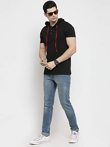 Image of Kalt Men's Half Sleeves Cotton Blend Hoodie (Black)