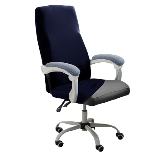 Image of HOKIPO Office Chair Cover for Executive Chair (High-Back) - 140 GSM Stretchable Fabric - Anti-Slip & Washable - Fits Tall & Big Office Chairs, Midnight Blue (AR-6204-BL)