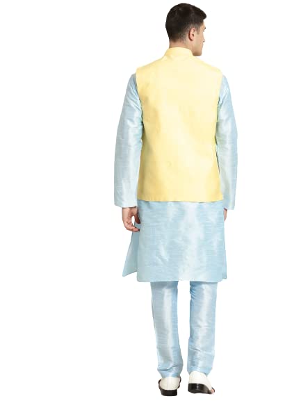 Image of SOJANYA (Since 1958, Men's Silk Blend Grey Kurta Pyjama & Silk Blend Jacket Combo