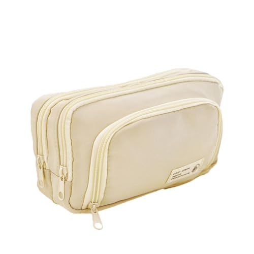 Guyode Estojo escolar 3 compartimentos grande capacidade estojo marcadores multifuncional fecho de correr vários bolsos Pencil Case, organizador material escolar e papelaria adolescentes, (bege),