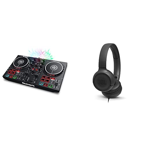 Numark Party Mix II - Console DJ a 2 Canali per Serato DJ Lite, con Scheda Audio Integrata, Presa Cuffie & JBL Tune 500 Cuffie Sovraurali – Cuffia On Ear con Microfono e Comando Remoto ad 1 Pulsante
