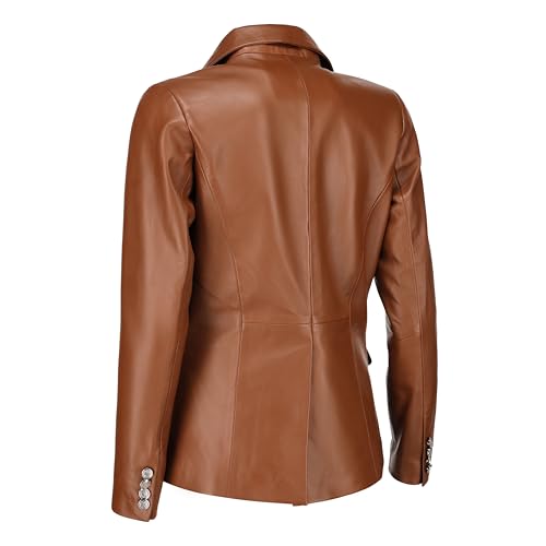 Jild Double Breasted Fancy Buttons Lambskin Leather Blazer Women - Kim Kardashian Long Sleeve Coat Style Leather Jacket Women2