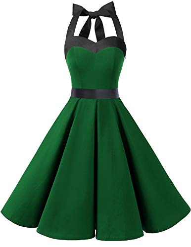 Image of DRESSTELLS Women's Vintage 1950s Cocktail Dress, Retro Tea Party Halter Swing Dresses