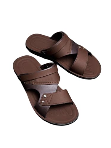 GORGLITTER Men's Beach Leather Sandals Slide Footwear Cut Out Studded Slippers Flat Shoes