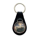 Blooza Blooza US Navy Carrier Strike Group At Sea Illustration Black Leather Metal Keychain