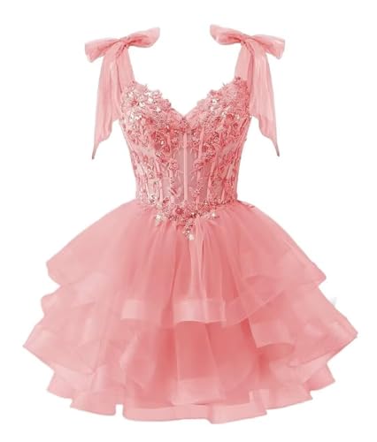 Tiered Homecoming Dress Short 2025 for Teens Sparkly Sequin Corset Short Mini Prom Cocktail Gown with Bow