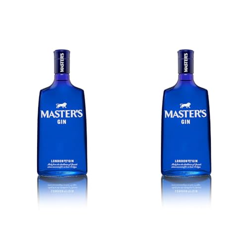 Master's Gin, Ginebra London Dry de 5 botánicos, Botella 700 ml (Paquete de 2)