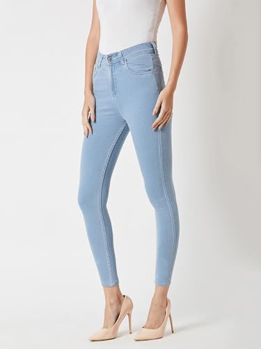 Image of Miss Chase Women's Skinny High Rise Cropped Fringed Hemline Detailing Stretchable Denim Jeans