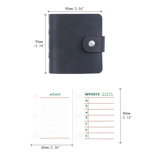 A9 Genuine Leather Journal, Black Handmade Leather Pocket Size Binder Planner, Mini Vintage Leather Planner, 120 Sheets Pages, Loose Leaf 3-Ring with Snap Button Closure (Black)