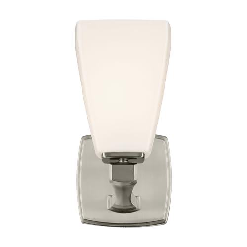 Image of Kichler Marant 5 inch 1-Light Wall Sconce Bathroom Light Fixture with Opal Glass in Brushed Nickel for Bathroom, Powder Room, Hallway, Fireplace (5 inch W x 9.5 inch H), 55214NI