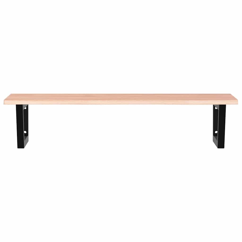 Blat pod umywalkę ze stalowymi wspornikami, lite drewno dębowe, blat pod umywalkę, 100 x 50 cm, regał ścienny do łazienki, czarny