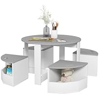 AIYAPLAY Kids Table and Chairs Set, Five-Piece Childrens Table and Chair Set with Storage, Children Activity Table for Ages 3-8 Years, Grey
