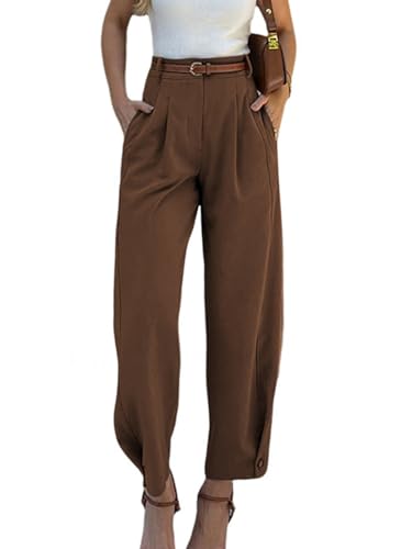 HOTIAN Women's Fashion Solid Color Nine Point Casual Pants Summer Womens Casual Work Pants with Pockets