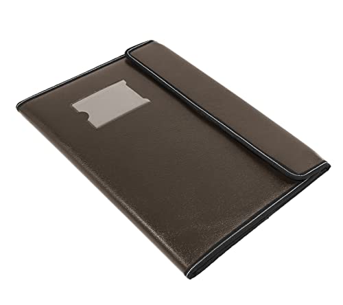 TULMAN PU Leather Document File Folder A4 Size Document Organizer Executive File for Certificates (Magnet File Folder 40 Sleeve- Dark Brown)