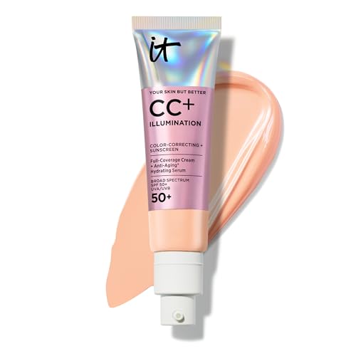 IT Cosmetics CC+ Cream Illumination (Light Medium) - Radiant Full Coverage Foundation With SPF 50+, Color Corrector & Hydrating Anti-Aging Serum, Hydrolyzed Collagen + Peptides - 1.08 fl oz