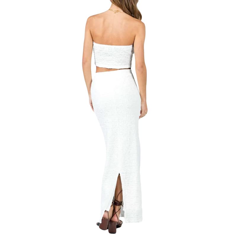 Women Y2K Ruffle 2 Piece Skirt Set Sleeveless Tube Crop Top Y2k Sexy Mesh See Through Cutout Maxi Skirt Clubwear2