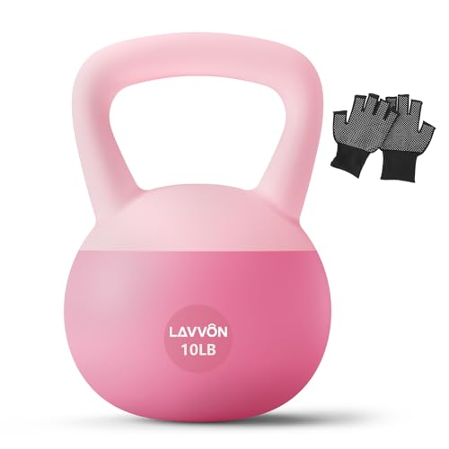 Soft Kettlebell - Cushioned Impact-Resistant Base and Anti-Slip, Kettle bell Anti-Slip Grip Weight for Home Workouts, Safe Strength Training Kettlebells Sets for Women & Men, With Non-slip Gloves (Pink, 10 LB)